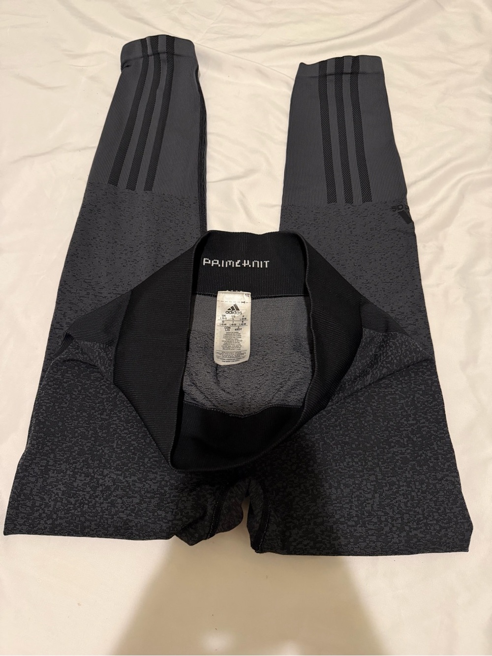 adidas Black/Gray Primeknit Leggings with 3-Stripes